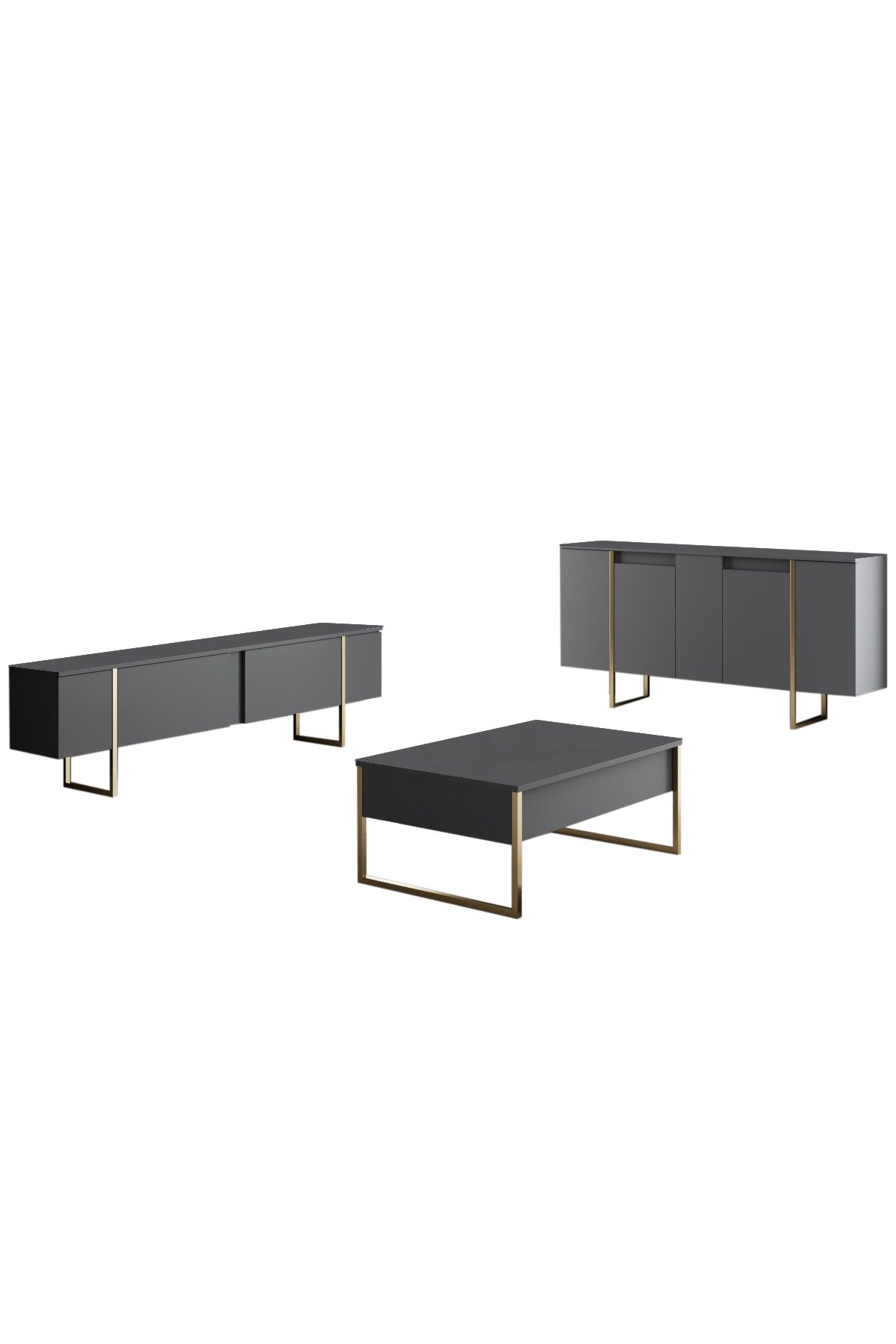 Buffet Moderne Anthracite Luxe 160x80x35 - Cadre Doré 