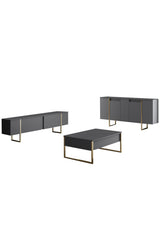 Buffet Moderne Anthracite Luxe 160x80x35 - Cadre Doré 