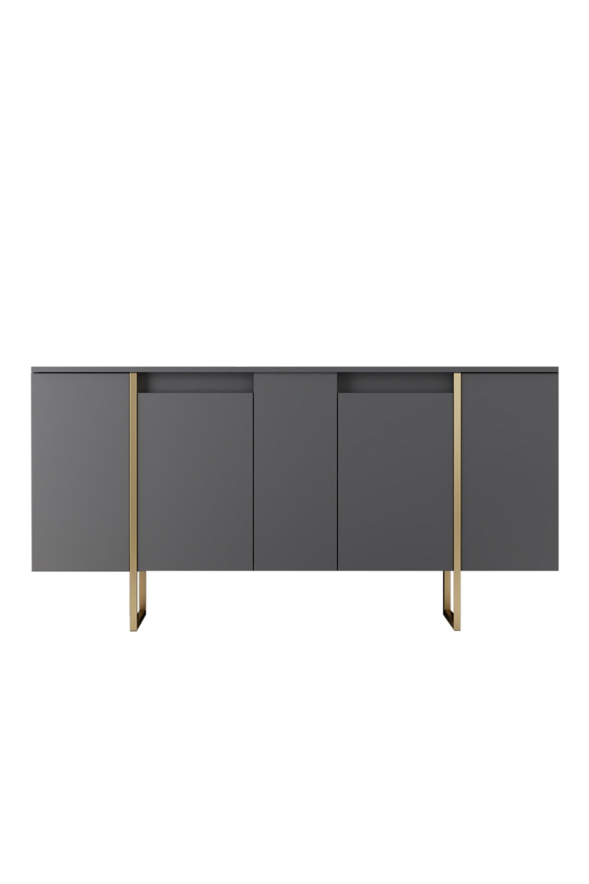 Buffet Moderne Anthracite Luxe 160x80x35 - Cadre Doré 
