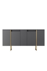 Buffet Moderne Anthracite Luxe 160x80x35 - Cadre Doré 