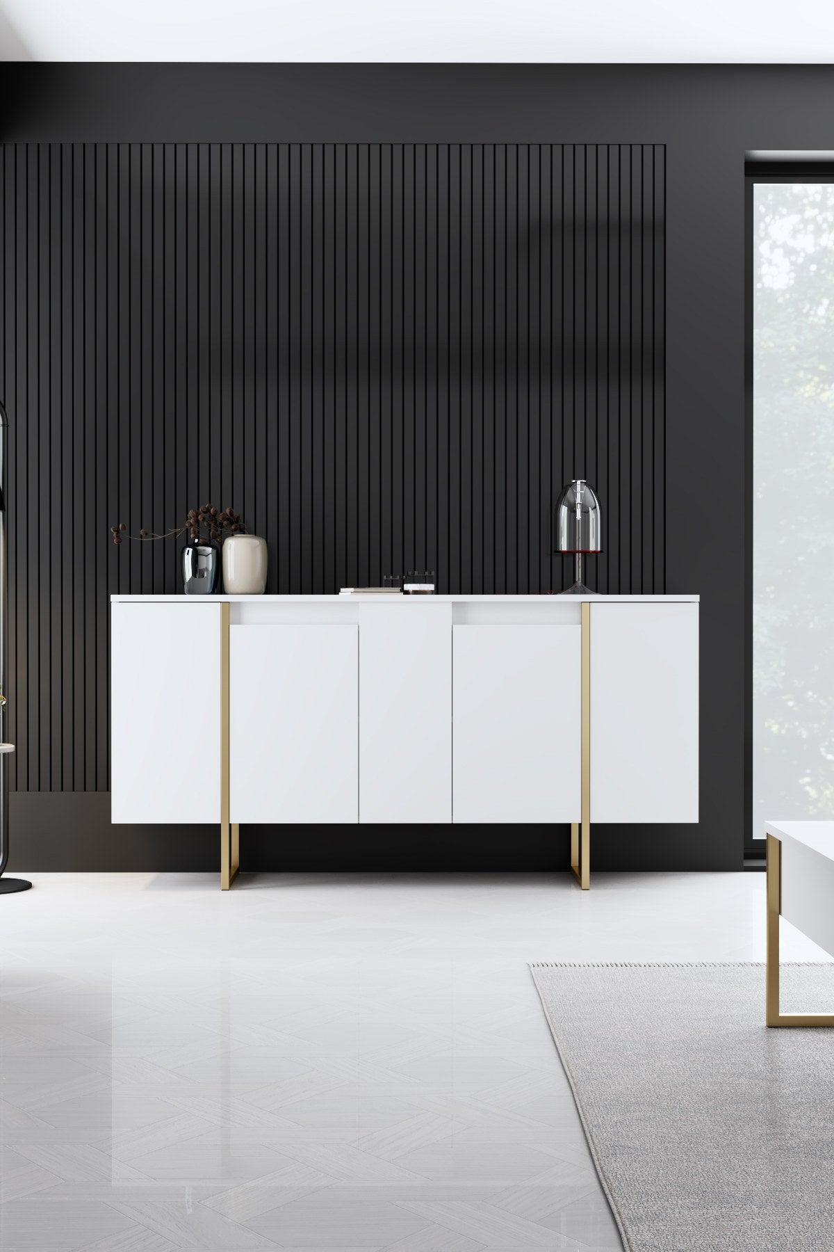 Commode moderne blanche de luxe 160 x 80 x 35 cm - Cadre doré