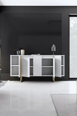 Commode moderne blanche de luxe 160 x 80 x 35 cm - Cadre doré
