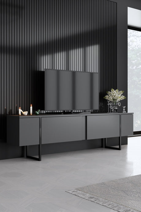 Meubelsets - Meubelset Antraciet Luxe - Salontafel + TV Meubel + Dressoir - Zwart Frame - Dimehouse
