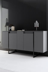 Ensemble de meubles Anthracite Luxe - Table basse + Meuble TV + Buffet - Cadre noir