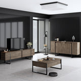 Ensemble de meubles de luxe en noyer - Table basse, meuble TV et buffet - Cadre noir