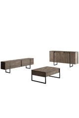 Ensemble de meubles de luxe en noyer - Table basse, meuble TV et buffet - Cadre noir