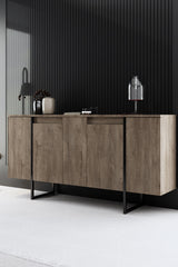 Ensemble de meubles de luxe en noyer - Table basse, meuble TV et buffet - Cadre noir