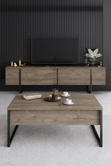 Ensemble de meubles de luxe en noyer - Table basse, meuble TV et buffet - Cadre noir
