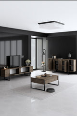 Ensemble de meubles de luxe en noyer - Table basse, meuble TV et buffet - Cadre noir