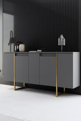 Meubelsets - Meubelset Antraciet Luxe - Salontafel + TV Meubel + Dressoir - Gouden Frame - Dimehouse