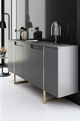 Meubelsets - Meubelset Antraciet Luxe - Salontafel + TV Meubel + Dressoir - Gouden Frame - Dimehouse