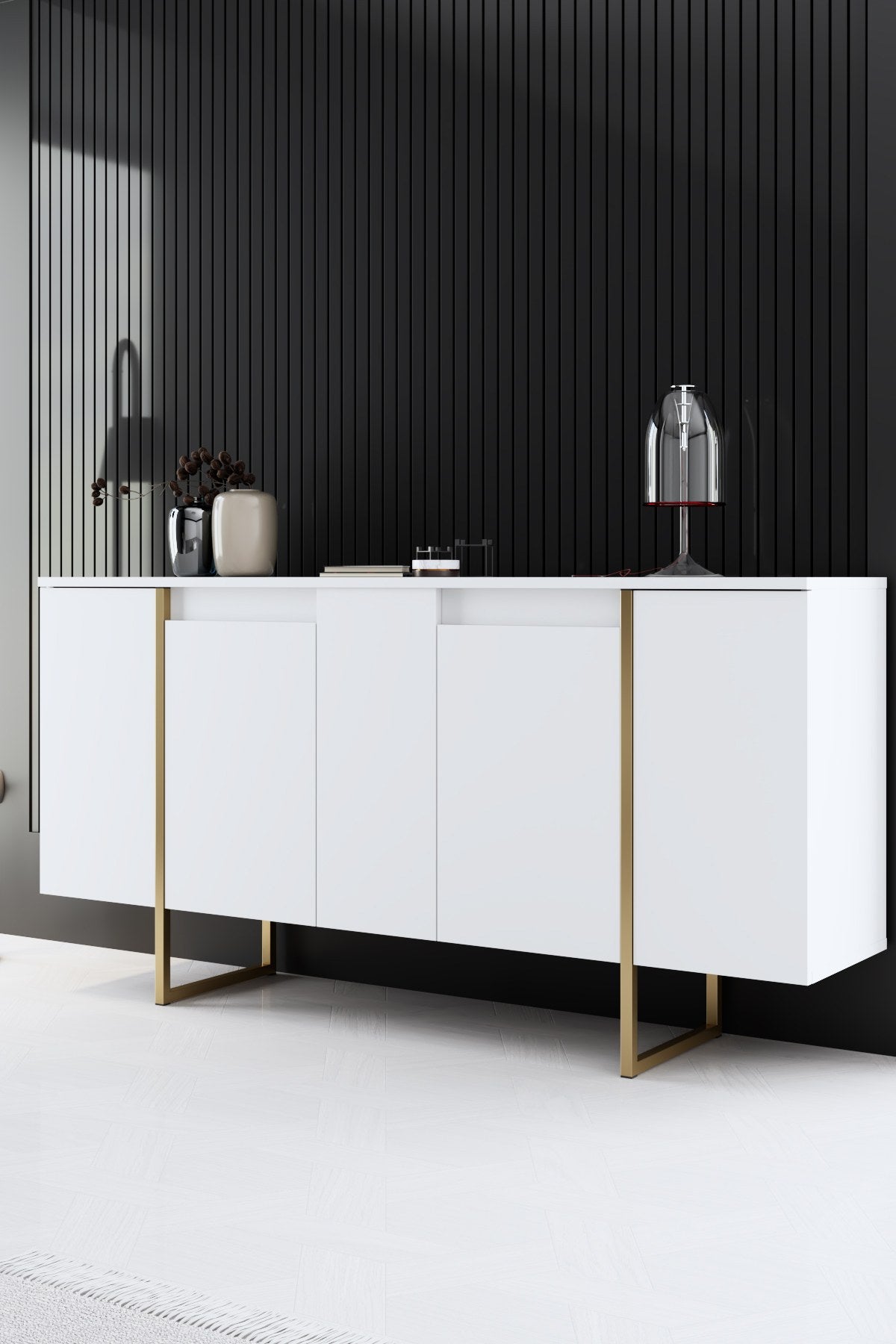Meubelsets - Meubelset Wit Luxe - Salontafel + TV Meubel + Dressoir - Gouden Frame - Dimehouse