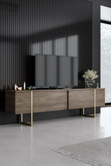 Ensemble de meubles de luxe en noyer - Table basse, meuble TV et buffet - Cadre doré
