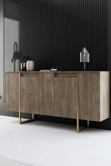 Ensemble de meubles de luxe en noyer - Table basse, meuble TV et buffet - Cadre doré