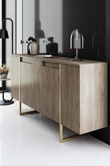Ensemble de meubles de luxe en noyer - Table basse, meuble TV et buffet - Cadre doré