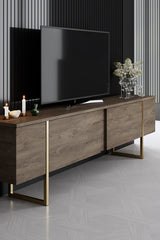 Ensemble de meubles de luxe en noyer - Table basse, meuble TV et buffet - Cadre doré