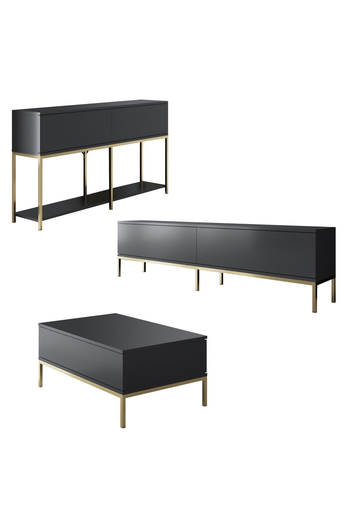 Meubelsets - Meubelset Antraciet Lord - Salontafel + TV Meubel + Dressoir - Gouden Frame - Dimehouse