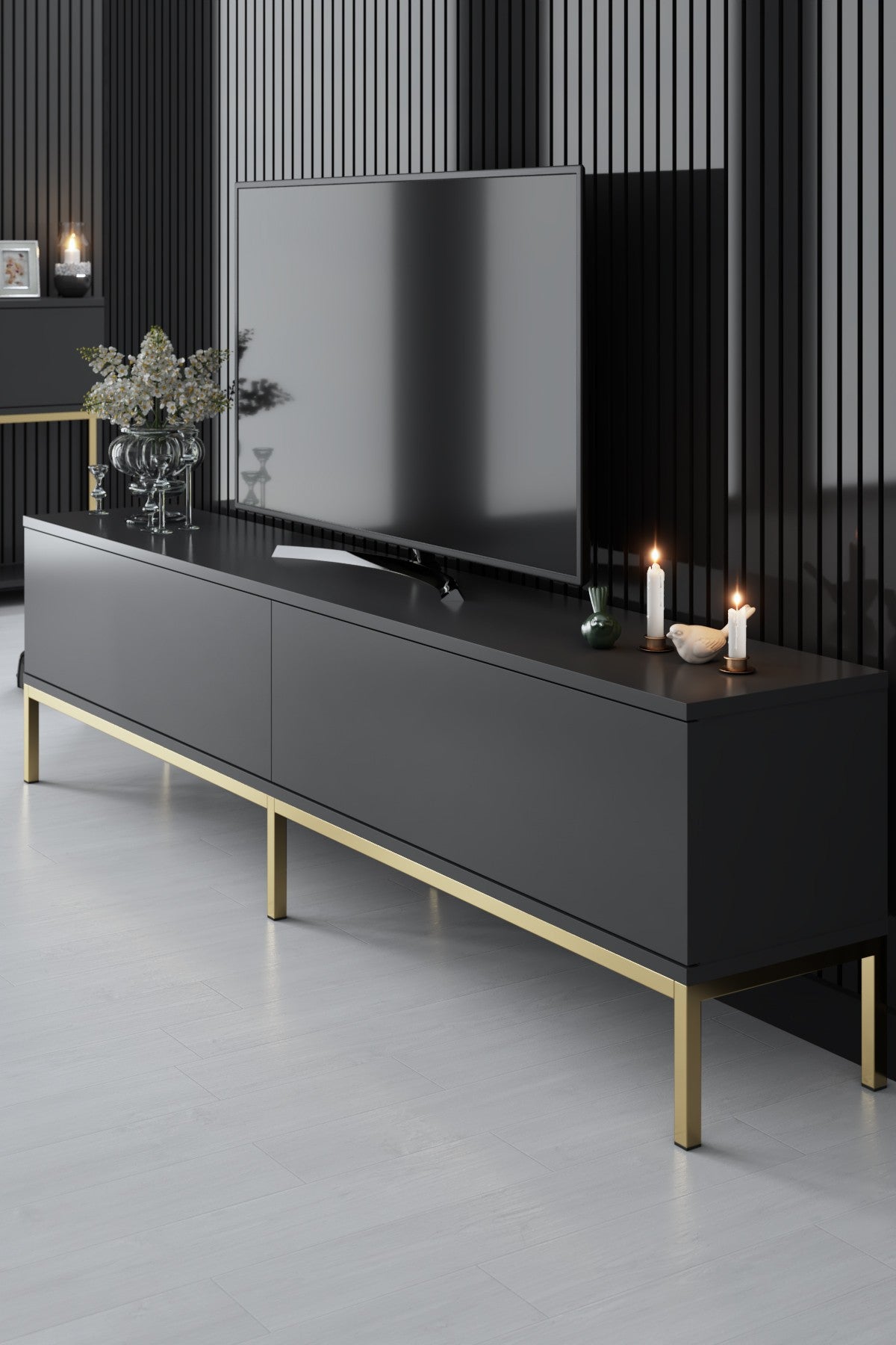 Meubelsets - Meubelset Antraciet Lord - Salontafel + TV Meubel + Dressoir - Gouden Frame - Dimehouse