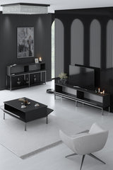 Ensemble de meubles Anthracite Lord - Table basse + Meuble TV + Buffet - Cadre argenté
