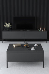 TV Meubels - TV Meubel Lord Antraciet Zwart Melamine 180x47x30 cm - Dimehouse
