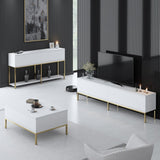 Ensemble de meubles White Lord - Table basse + Meuble TV + Buffet - Cadre doré