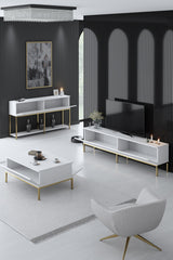 Ensemble de meubles White Lord - Table basse + Meuble TV + Buffet - Cadre doré