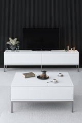 TV Meubels - TV Meubel Lord Wit Zilver Melamine 180x47x30 cm - Dimehouse