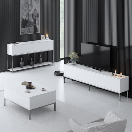 Meubelsets - Meubelset Wit Lord - Salontafel + TV Meubel + Dressoir - Zilver Frame - Dimehouse