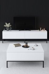 TV Meubels - TV Meubel Lord Zwart Wit Melamine 180x47x30 cm - Dimehouse