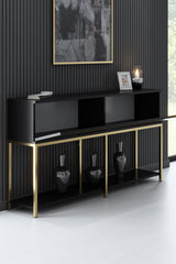 Commode moderne Black Lord 150x30x80 - Cadre doré - Deux compartiments