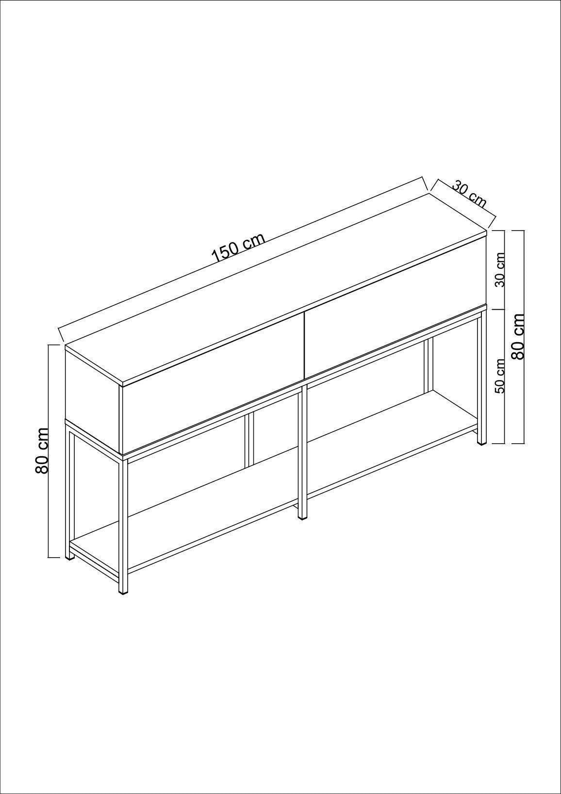 Commode moderne Black Lord 150x30x80 - Cadre doré - Deux compartiments