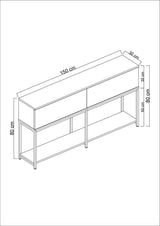 Commode moderne Black Lord 150x30x80 - Cadre doré - Deux compartiments