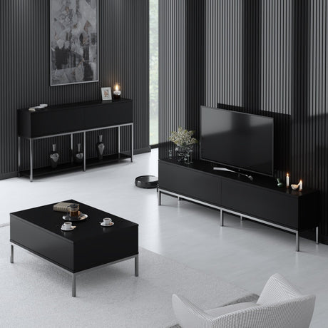 Meubelsets - Meubelset Zwart Lord - Salontafel + TV Meubel + Dressoir - Zilver Frame - Dimehouse