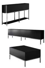 Ensemble de meubles Black Lord - Table basse + Meuble TV + Buffet - Cadre argenté