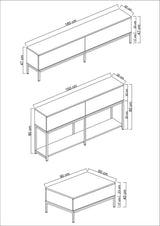 Ensemble de meubles Black Lord - Table basse + Meuble TV + Buffet - Cadre argenté