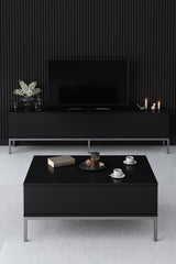 Ensemble de meubles Black Lord - Table basse + Meuble TV + Buffet - Cadre argenté