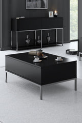 Ensemble de meubles Black Lord - Table basse + Meuble TV + Buffet - Cadre argenté