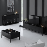 Ensemble de meubles Black Lord - Table basse + Meuble TV + Buffet - Cadre noir
