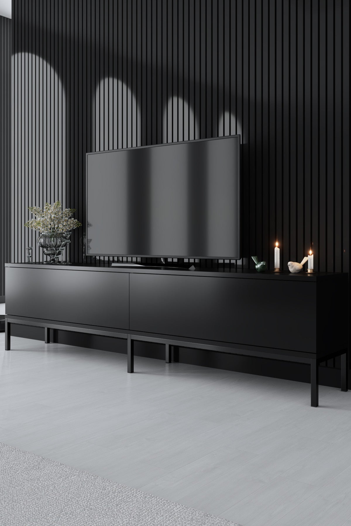 Ensemble de meubles Black Lord - Table basse + Meuble TV + Buffet - Cadre noir