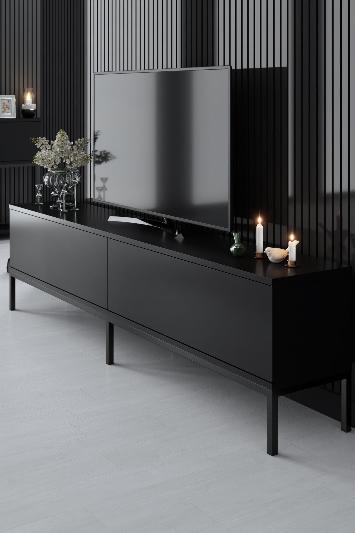 Ensemble de meubles Black Lord - Table basse + Meuble TV + Buffet - Cadre noir
