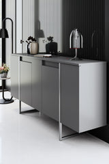 Meubelsets - Meubelset Antraciet Luxe - Salontafel + TV Meubel + Dressoir - Zilver Frame - Dimehouse