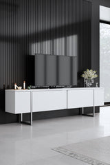 Ensemble de meubles de luxe blanc - Table basse + meuble TV + commode de luxe - Cadre argenté