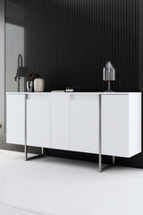 Ensemble de meubles de luxe blanc - Table basse + meuble TV + commode de luxe - Cadre argenté