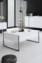Ensemble de meubles de luxe blanc - Table basse + meuble TV + commode de luxe - Cadre argenté
