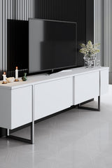 Ensemble de meubles de luxe blanc - Table basse + meuble TV + commode de luxe - Cadre argenté