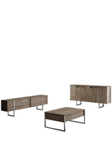 Ensemble de meubles de luxe en noyer - Table basse, meuble TV et buffet - Cadre argenté