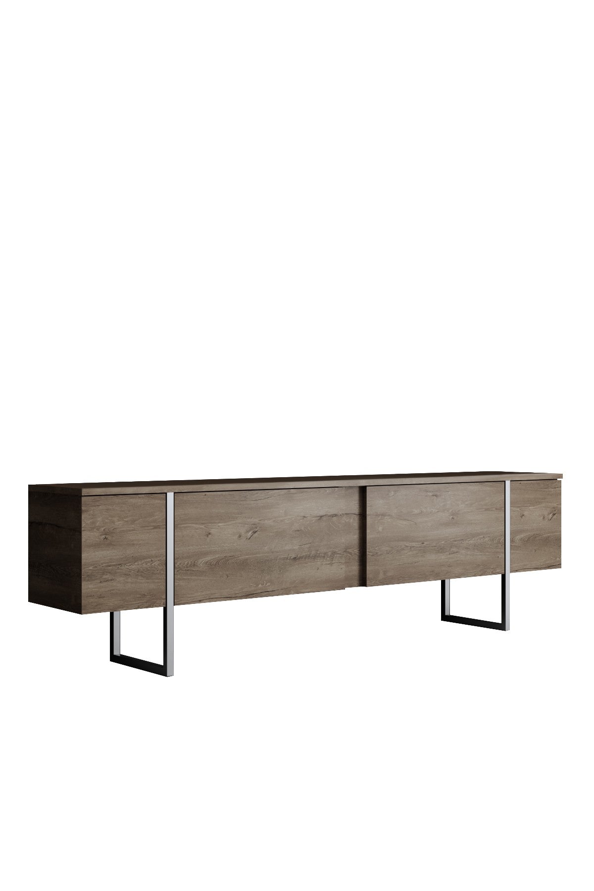 Ensemble de meubles de luxe en noyer - Table basse, meuble TV et buffet - Cadre argenté