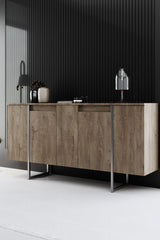 Ensemble de meubles de luxe en noyer - Table basse, meuble TV et buffet - Cadre argenté