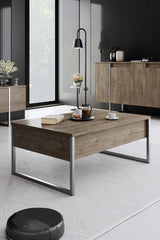 Ensemble de meubles de luxe en noyer - Table basse, meuble TV et buffet - Cadre argenté