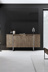 Ensemble de meubles de luxe en noyer - Table basse, meuble TV et buffet - Cadre argenté